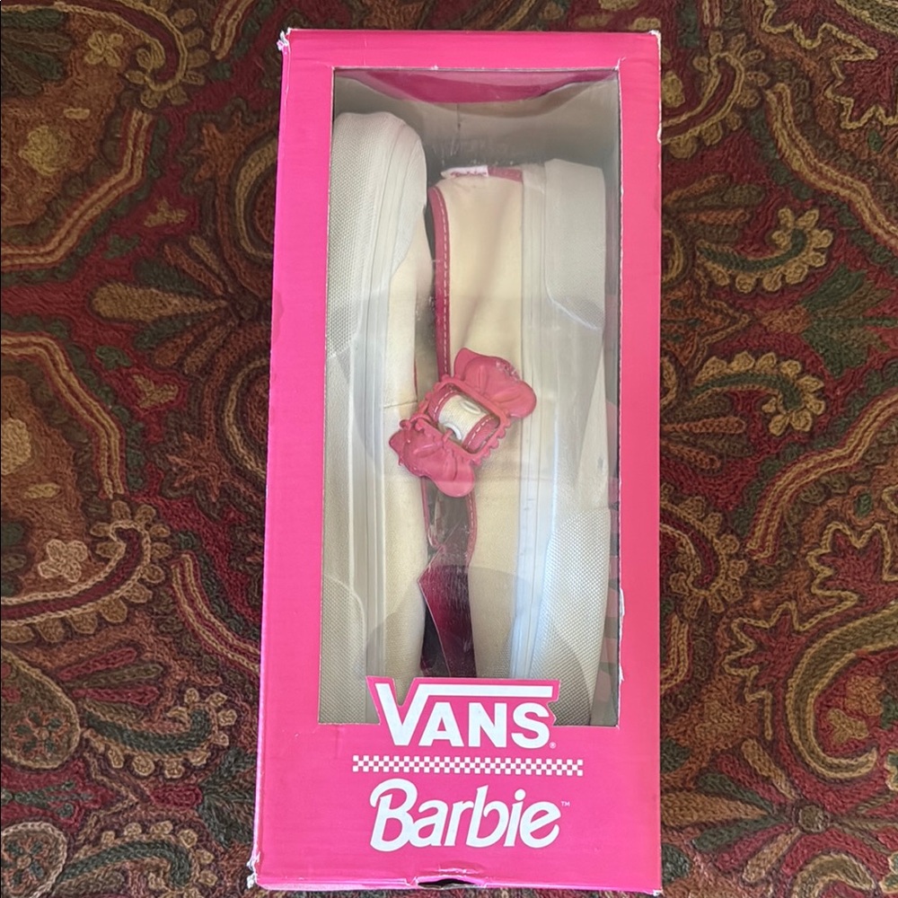 NWT Brand New In Box Vans Barbie Cream and Pink Slip-Ons